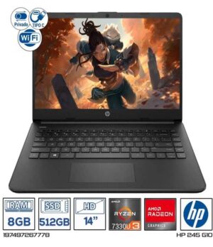 Portátil Hp 245 G10 Ryzen 3 R3-7330u / 8gb Ddr4 / 512SSD Linux
