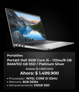 Portátiles Portátil Dell 3530 Core I5 – 1334u/8 GB RAM/512 GB SSD / Platinum Silver
