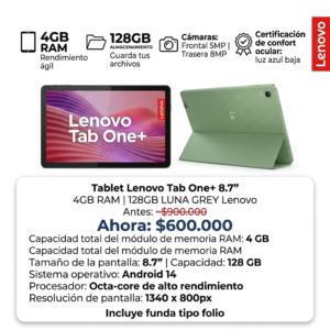 Tablet LENOVO 8.7″ Pulgadas Tab One+Folio Case 4GB+128GB LUNA GREY